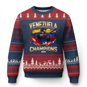 Venezuela Champions 2026 Ugly Christmas Sweater Beisbol Venezuelan Pride Flag Baseball Fans TS02 Navy Red Print Your Wear