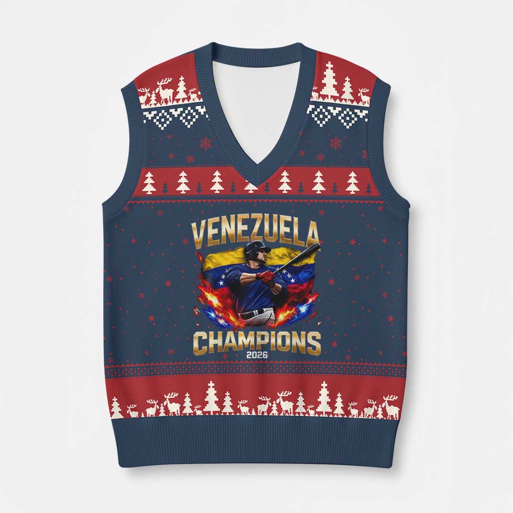 Venezuela Champions 2026 V-Neck Knit Sweater Vest Beisbol Venezuelan Pride Flag Baseball Fans TS02 Navy Red Print Your Wear