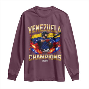 Venezuela Champions 2026 Long Sleeve Shirt Beisbol Venezuelan Pride Flag Baseball Fans TS02 Maroon Print Your Wear