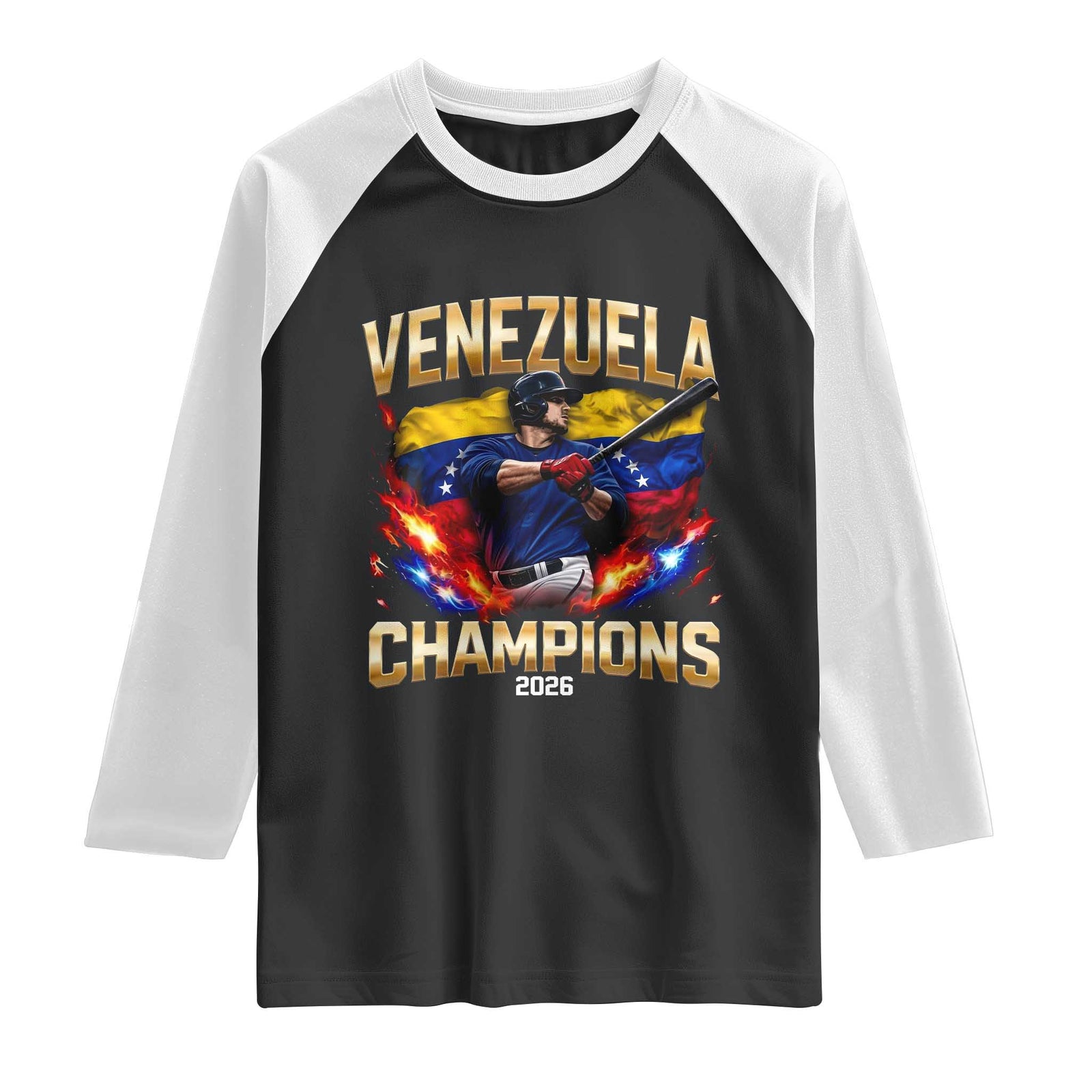 Venezuela Champions 2026 Raglan Shirt Beisbol Venezuelan Pride Flag Baseball Fans TS02 Black White Print Your Wear