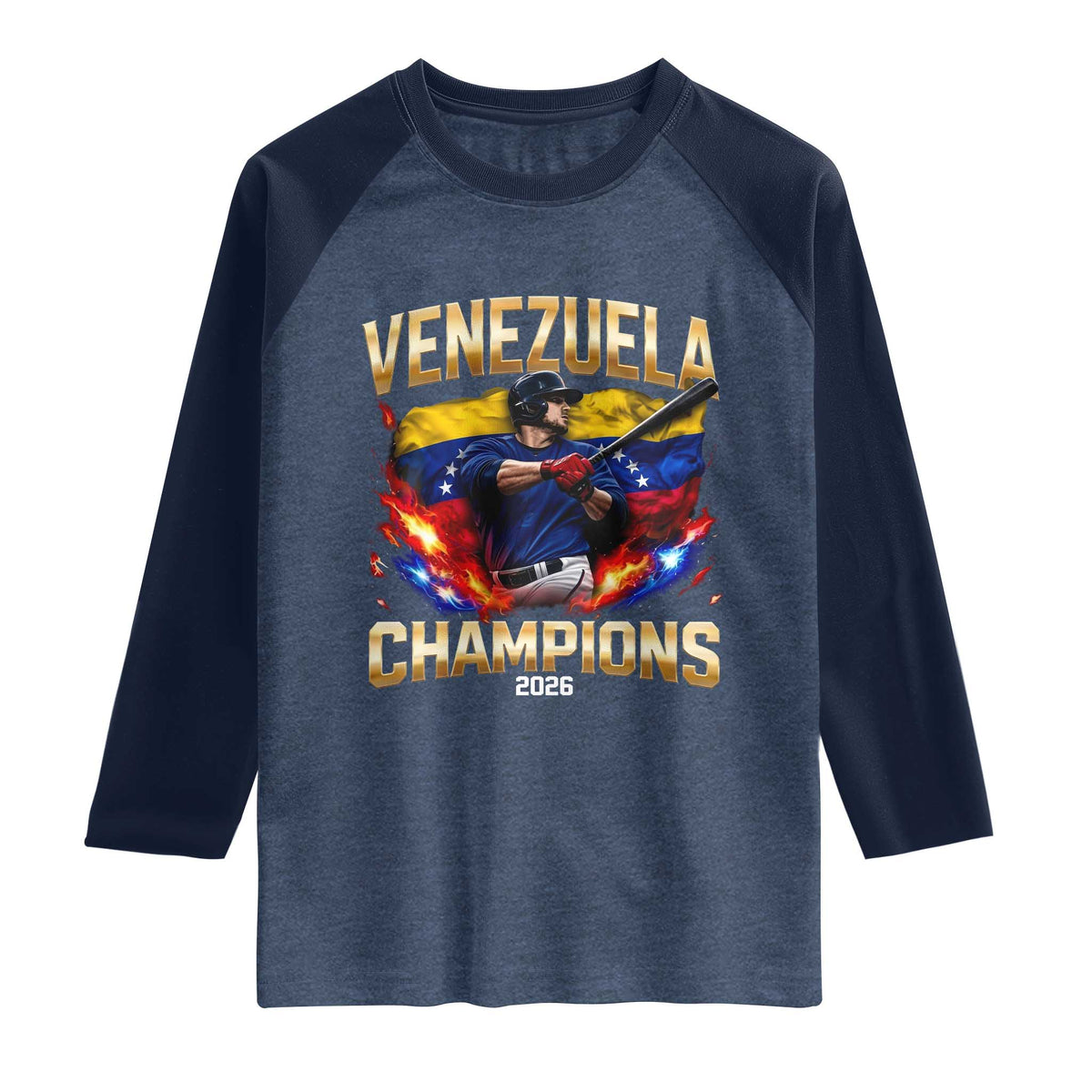 Venezuela Champions 2026 Raglan Shirt Beisbol Venezuelan Pride Flag Baseball Fans TS02 Heather Denim Navy Print Your Wear