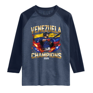 Venezuela Champions 2026 Raglan Shirt Beisbol Venezuelan Pride Flag Baseball Fans TS02 Heather Denim Navy Print Your Wear