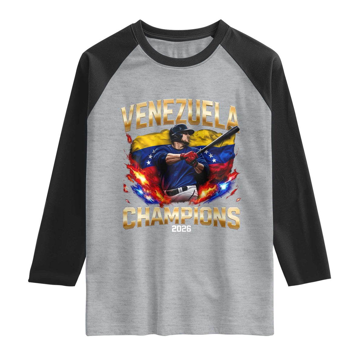 Venezuela Champions 2026 Raglan Shirt Beisbol Venezuelan Pride Flag Baseball Fans TS02 Heather Gray Black Print Your Wear