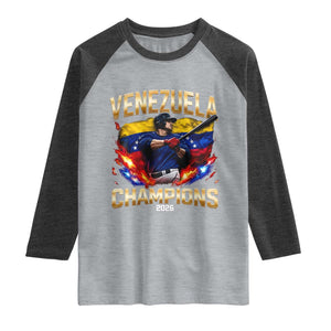 Venezuela Champions 2026 Raglan Shirt Beisbol Venezuelan Pride Flag Baseball Fans TS02 Heather Gray Heather Charcoal Print Your Wear
