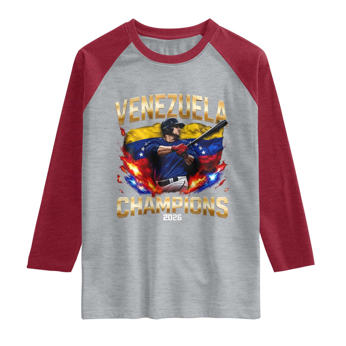Venezuela Champions 2026 Raglan Shirt Beisbol Venezuelan Pride Flag Baseball Fans TS02 Heather Gray Heather Red Print Your Wear