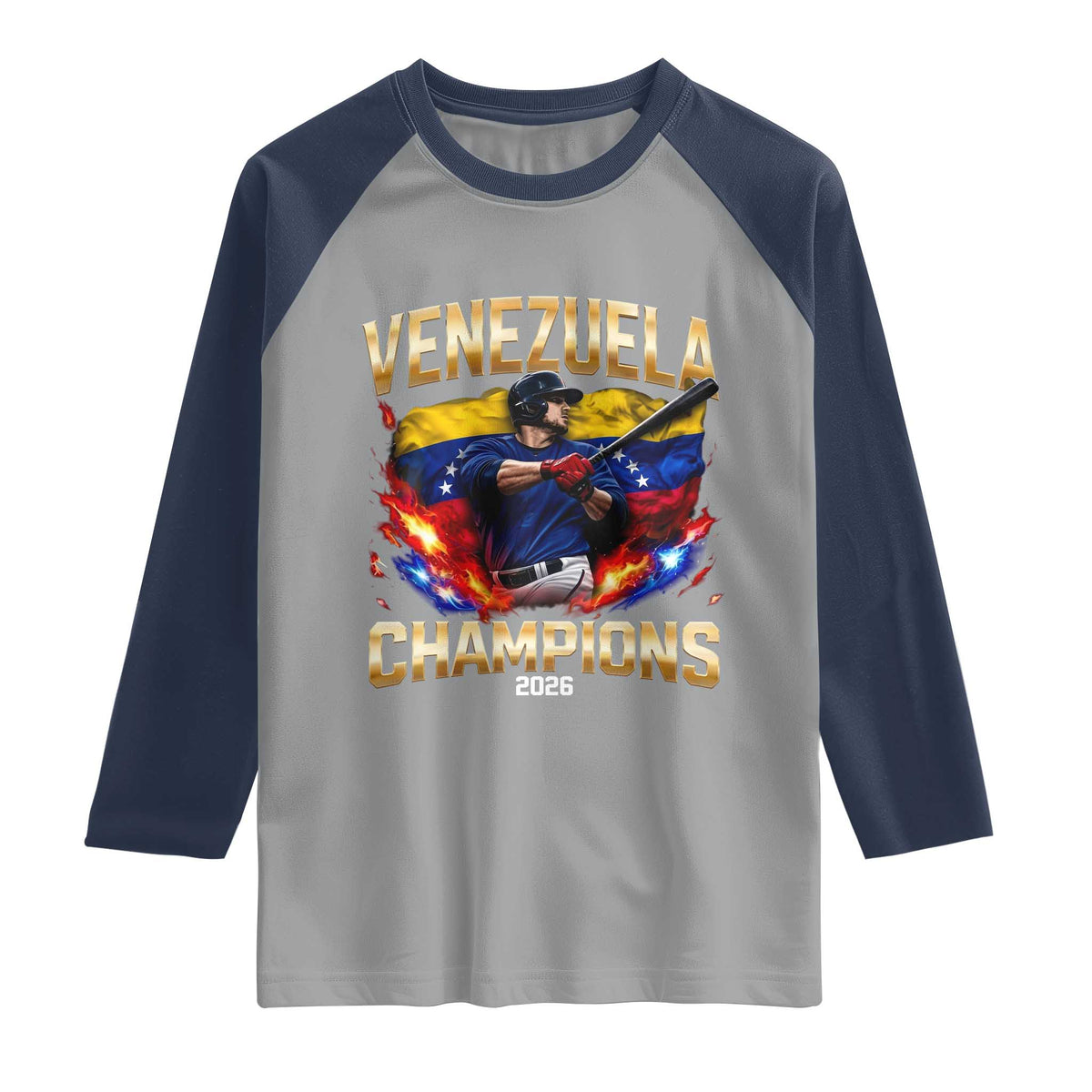 Venezuela Champions 2026 Raglan Shirt Beisbol Venezuelan Pride Flag Baseball Fans TS02 Sport Gray Navy Print Your Wear