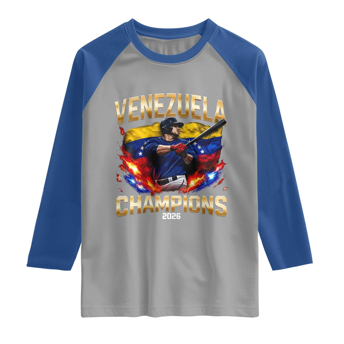 Venezuela Champions 2026 Raglan Shirt Beisbol Venezuelan Pride Flag Baseball Fans TS02 Sport Gray Royal Print Your Wear
