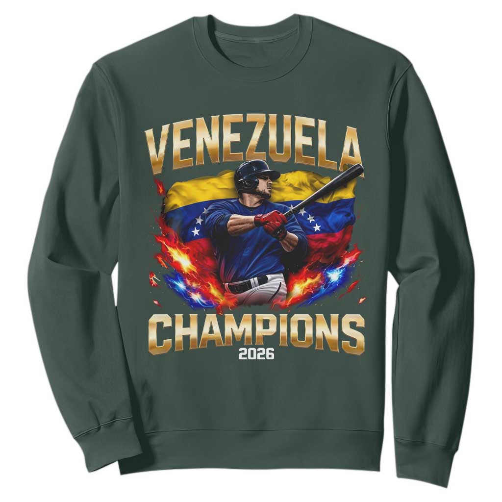 Venezuela Champions 2026 Sweatshirt Beisbol Venezuelan Pride Flag Baseball Fans TS02 Dark Forest Green Print Your Wear