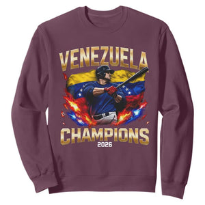 Venezuela Champions 2026 Sweatshirt Beisbol Venezuelan Pride Flag Baseball Fans TS02 Maroon Print Your Wear
