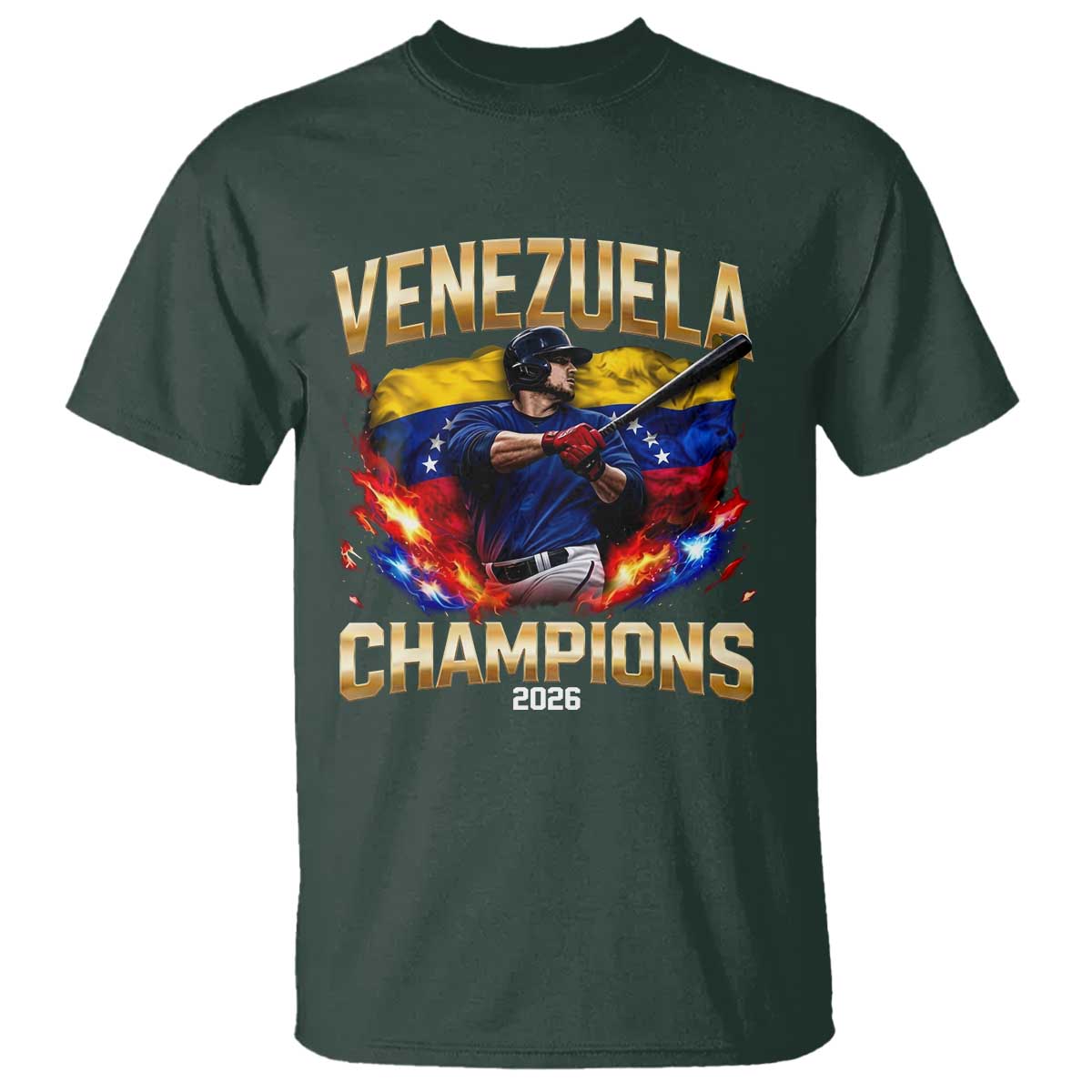 Venezuela Champions 2026 T Shirt - Beisbol Venezuelan Pride Flag - Baseball Fans TS02 Dark Forest Green Print Your Wear