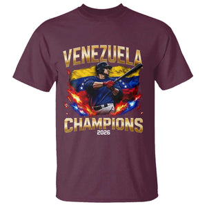 Venezuela Champions 2026 T Shirt - Beisbol Venezuelan Pride Flag - Baseball Fans TS02 Maroon Print Your Wear