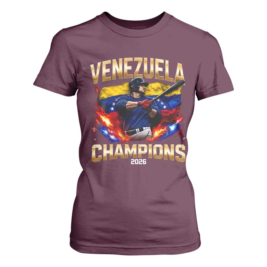 Venezuela Champions 2026 T Shirt For Women Beisbol Venezuelan Pride Flag Baseball Fans TS02 Maroon Print Your Wear