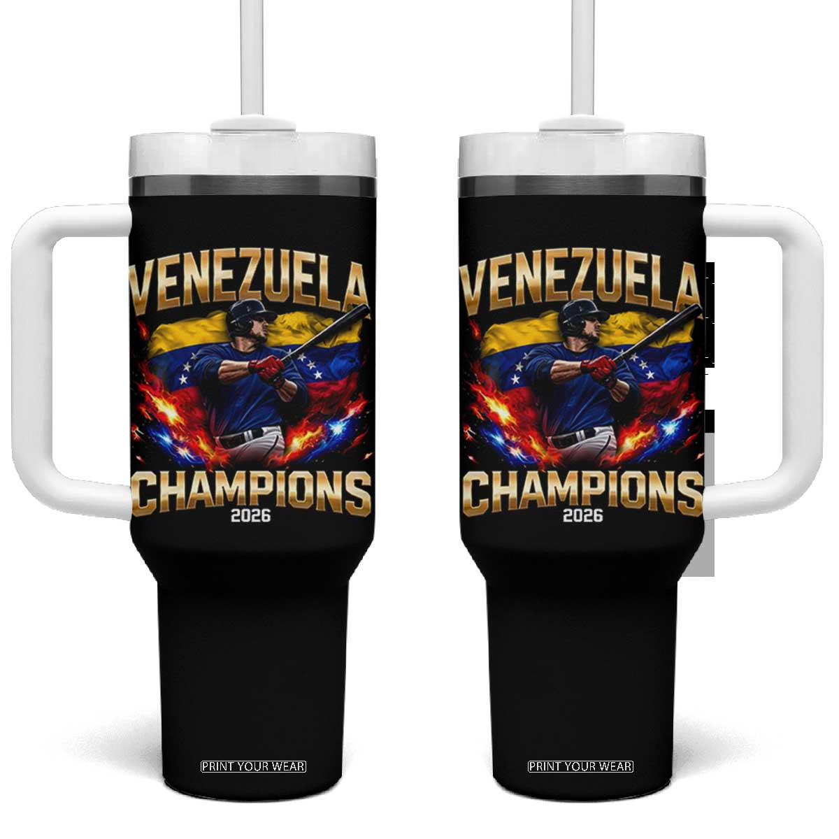 Venezuela Champions 2026 Tumbler With Handle Beisbol Venezuelan Pride Flag Baseball Fans TS02 One Size: 40 oz Black Print Your Wear