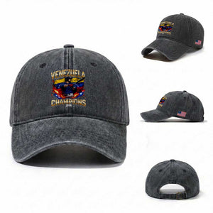Venezuela Champions 2026 Washed Cotton Baseball Cap Beisbol Venezuelan Pride Flag Baseball Fans TS02 Washed Cap Universal Fit Dark Gray Print Your Wear