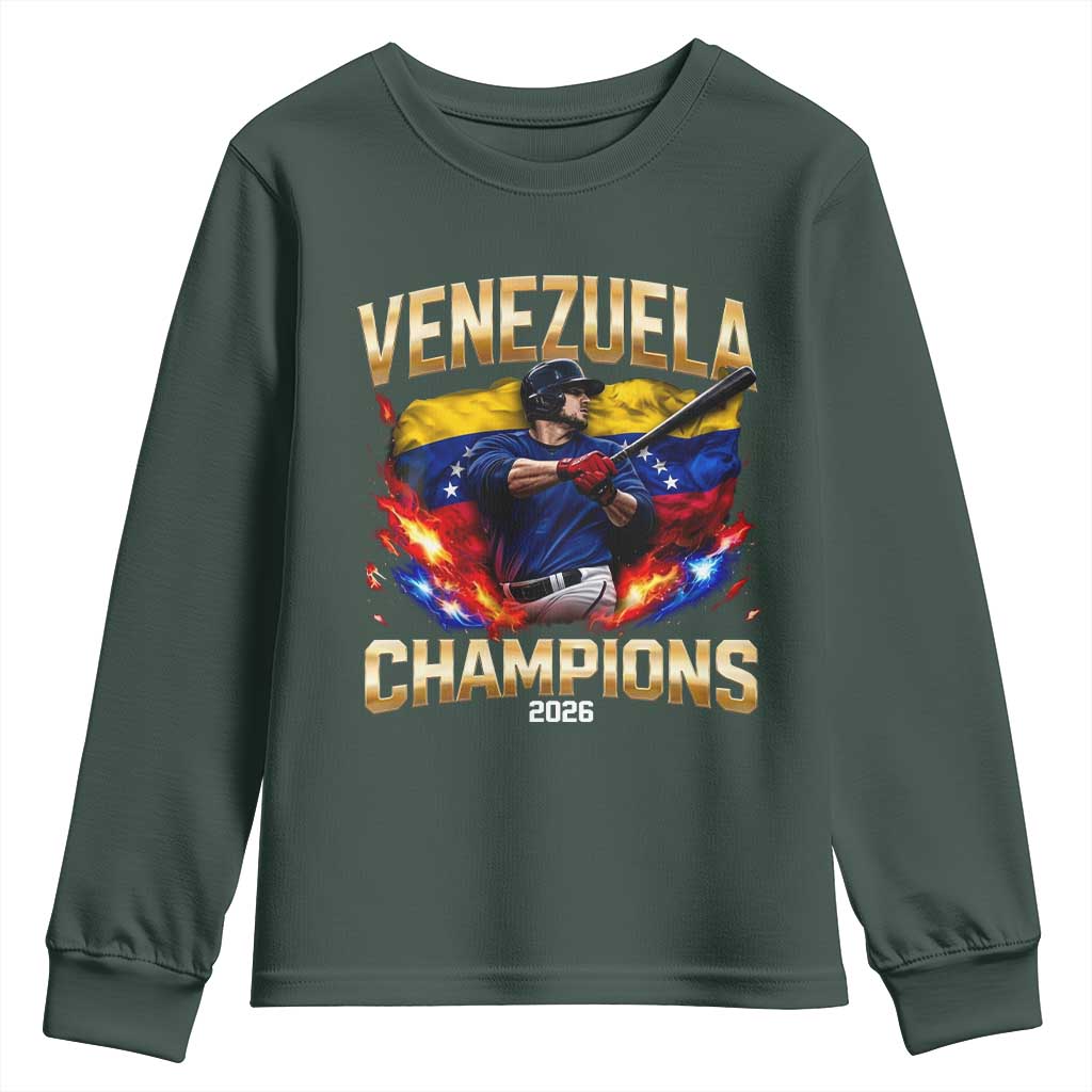 Venezuela Champions 2026 Youth Sweatshirt Beisbol Venezuelan Pride Flag Baseball Fans TS02 Dark Forest Green Print Your Wear