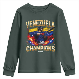 Venezuela Champions 2026 Youth Sweatshirt Beisbol Venezuelan Pride Flag Baseball Fans TS02 Dark Forest Green Print Your Wear