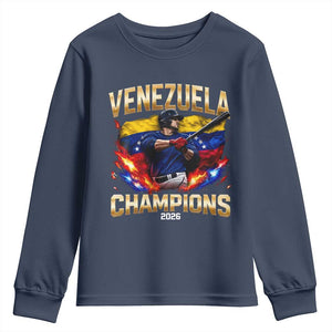 Venezuela Champions 2026 Youth Sweatshirt Beisbol Venezuelan Pride Flag Baseball Fans TS02 Navy Print Your Wear
