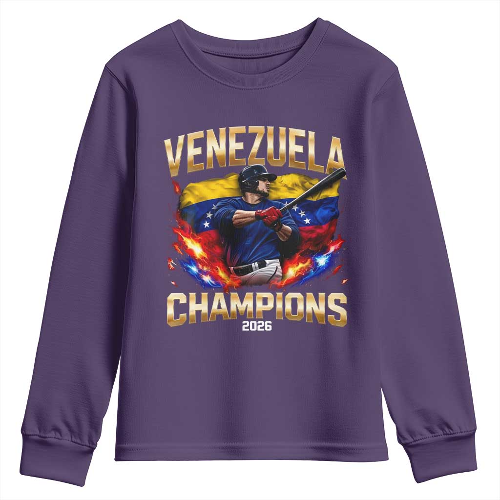 Venezuela Champions 2026 Youth Sweatshirt Beisbol Venezuelan Pride Flag Baseball Fans TS02 Purple Print Your Wear