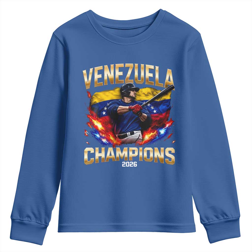 Venezuela Champions 2026 Youth Sweatshirt Beisbol Venezuelan Pride Flag Baseball Fans TS02 Royal Blue Print Your Wear