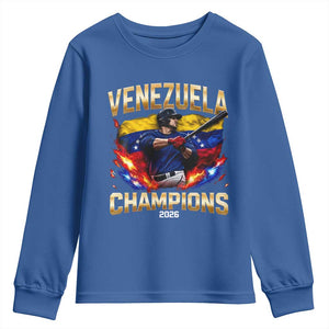 Venezuela Champions 2026 Youth Sweatshirt Beisbol Venezuelan Pride Flag Baseball Fans TS02 Royal Blue Print Your Wear