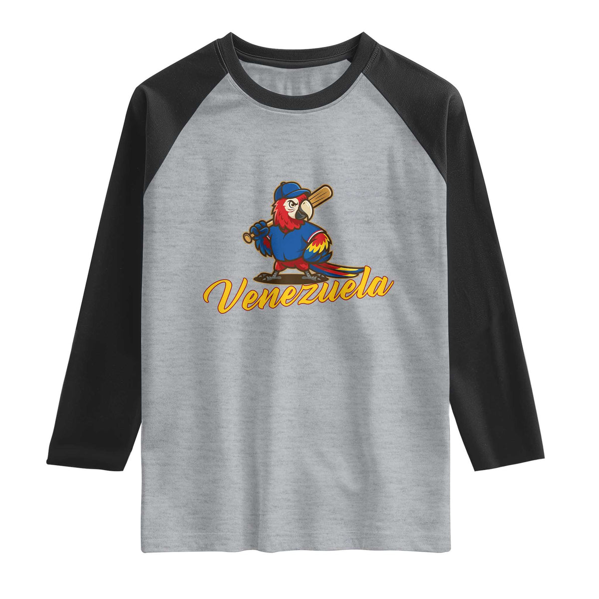 Venezuela Guacamaya Macaw Baseball Raglan Shirt Venezuelan Pride Latino Beisbol Fans TS02 Heather Gray Black Print Your Wear