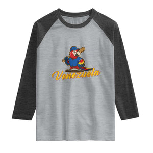 Venezuela Guacamaya Macaw Baseball Raglan Shirt Venezuelan Pride Latino Beisbol Fans TS02 Heather Gray Heather Charcoal Print Your Wear
