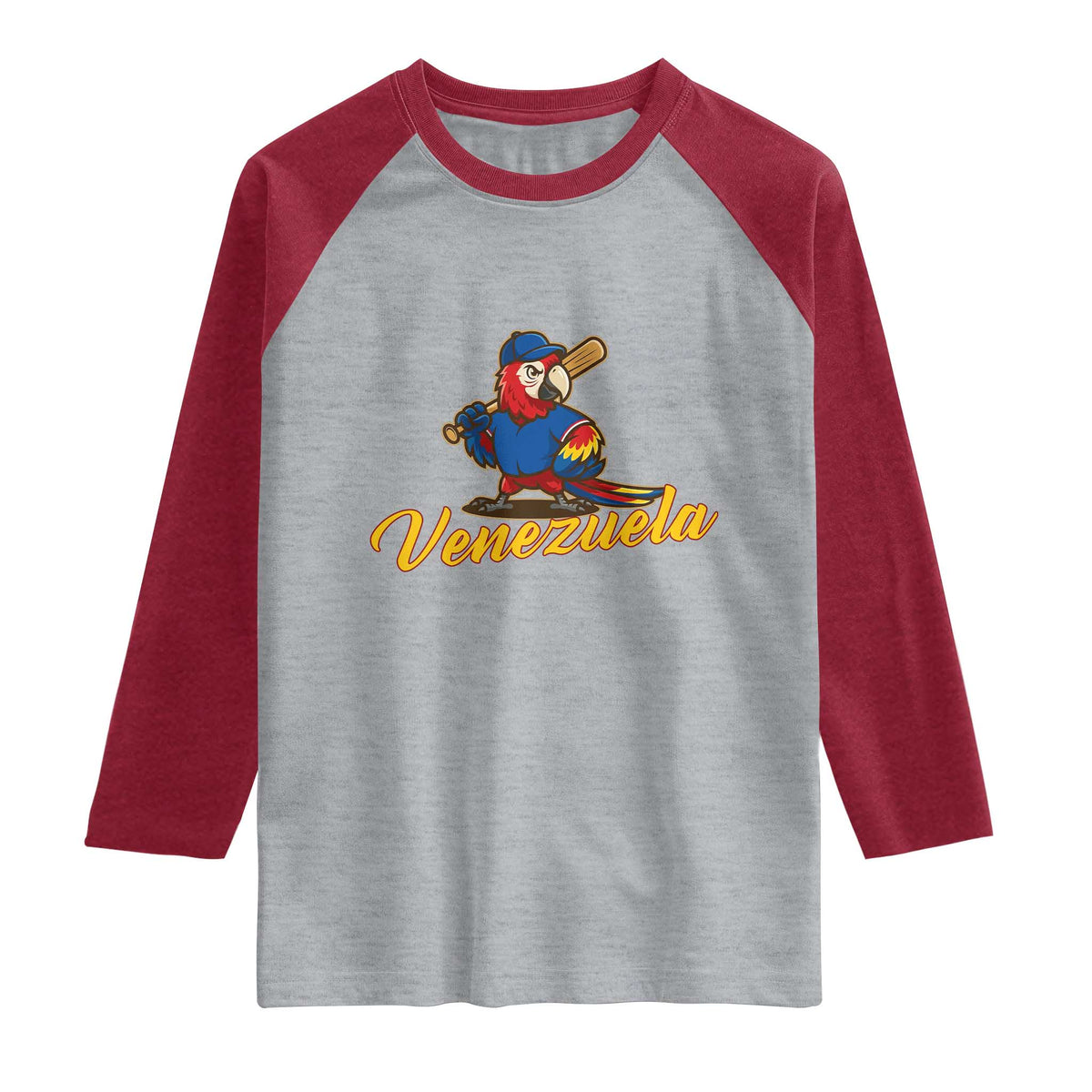 Venezuela Guacamaya Macaw Baseball Raglan Shirt Venezuelan Pride Latino Beisbol Fans TS02 Heather Gray Heather Red Print Your Wear
