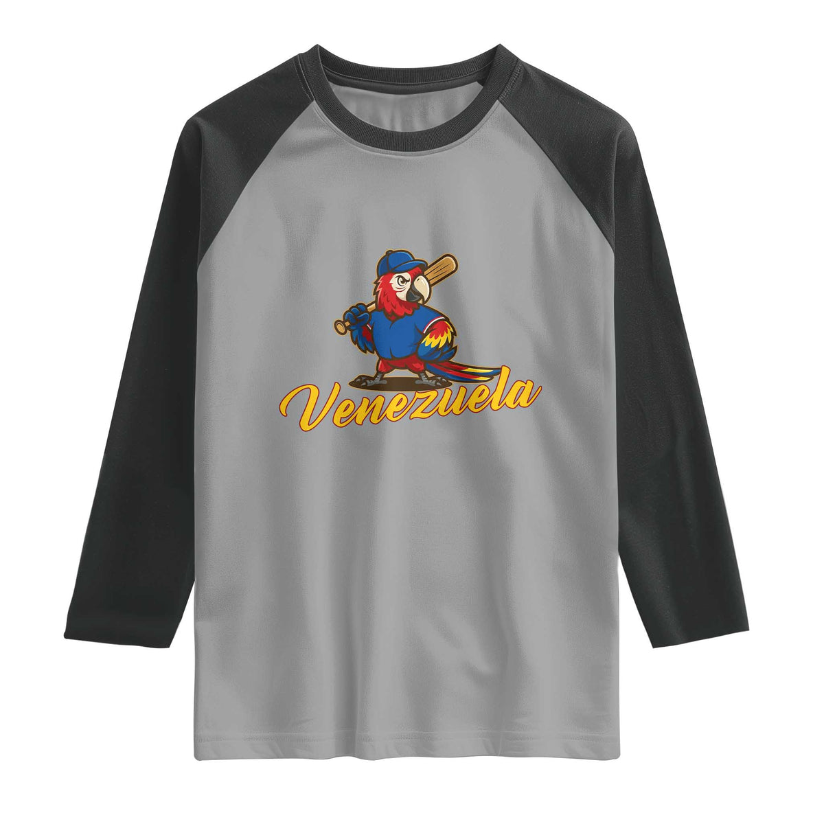 Venezuela Guacamaya Macaw Baseball Raglan Shirt Venezuelan Pride Latino Beisbol Fans TS02 Sport Gray Black Print Your Wear