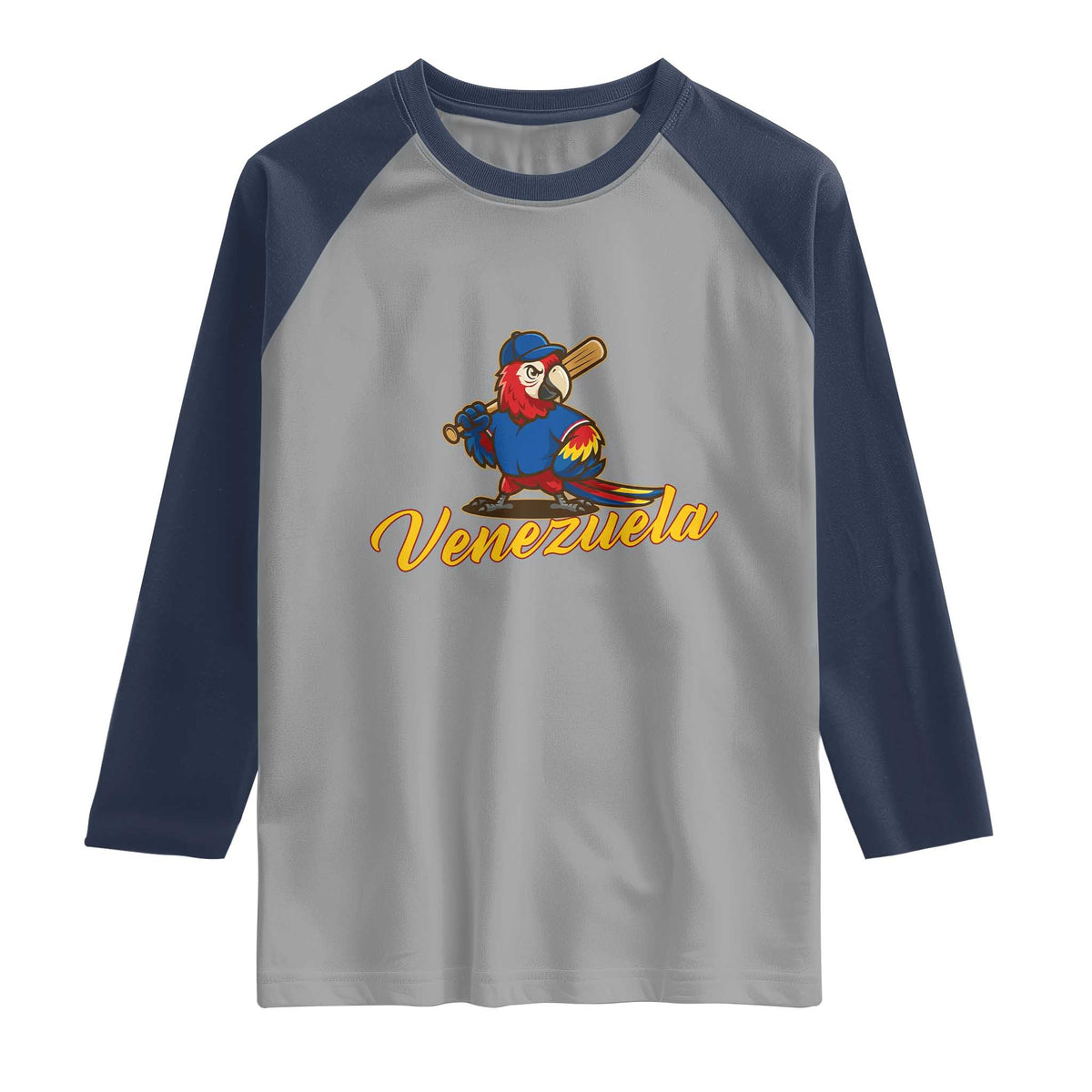 Venezuela Guacamaya Macaw Baseball Raglan Shirt Venezuelan Pride Latino Beisbol Fans TS02 Sport Gray Navy Print Your Wear