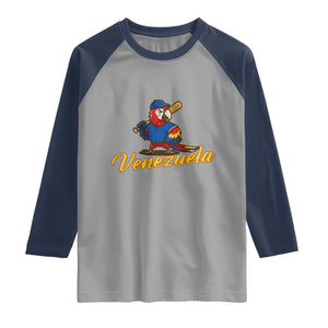 Venezuela Guacamaya Macaw Baseball Raglan Shirt Venezuelan Pride Latino Beisbol Fans TS02 Sport Gray Navy Print Your Wear