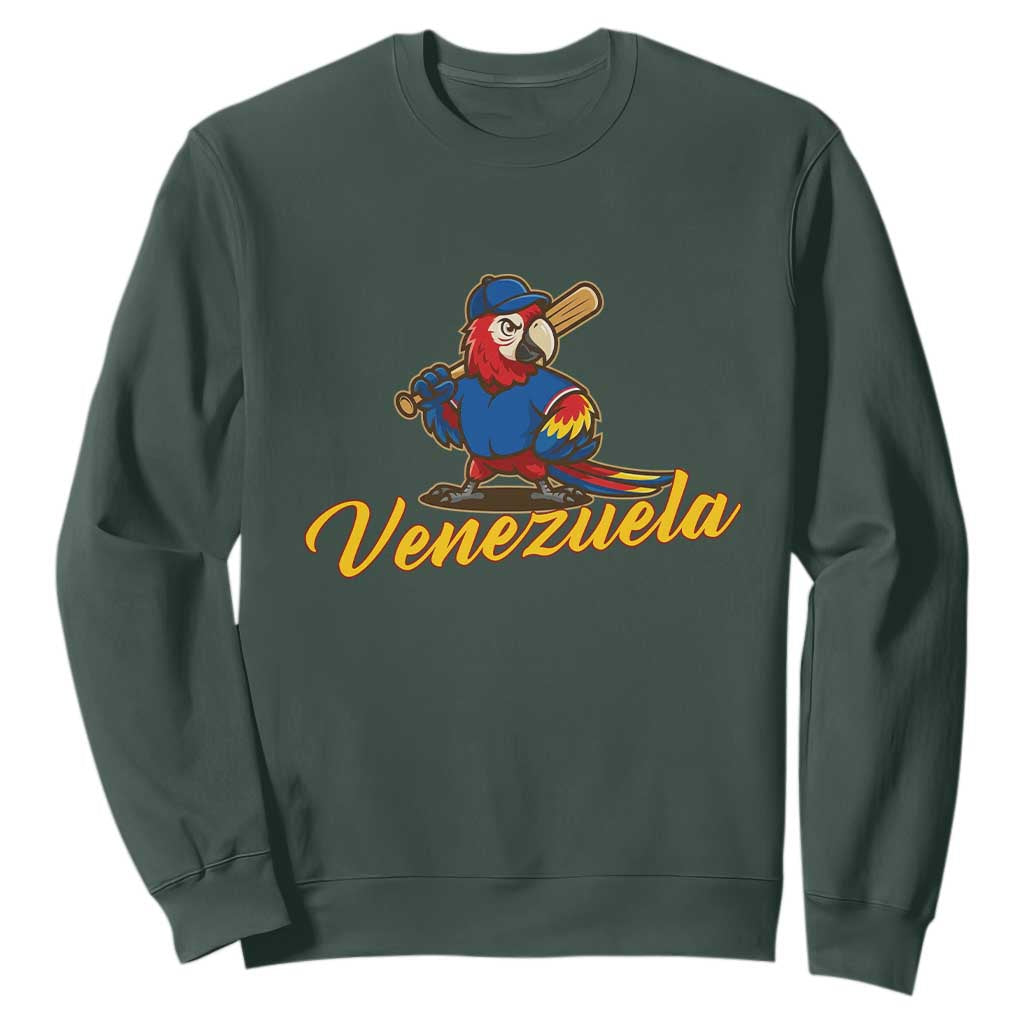 Venezuela Guacamaya Macaw Baseball Sweatshirt Venezuelan Pride Latino Beisbol Fans TS02 Dark Forest Green Print Your Wear