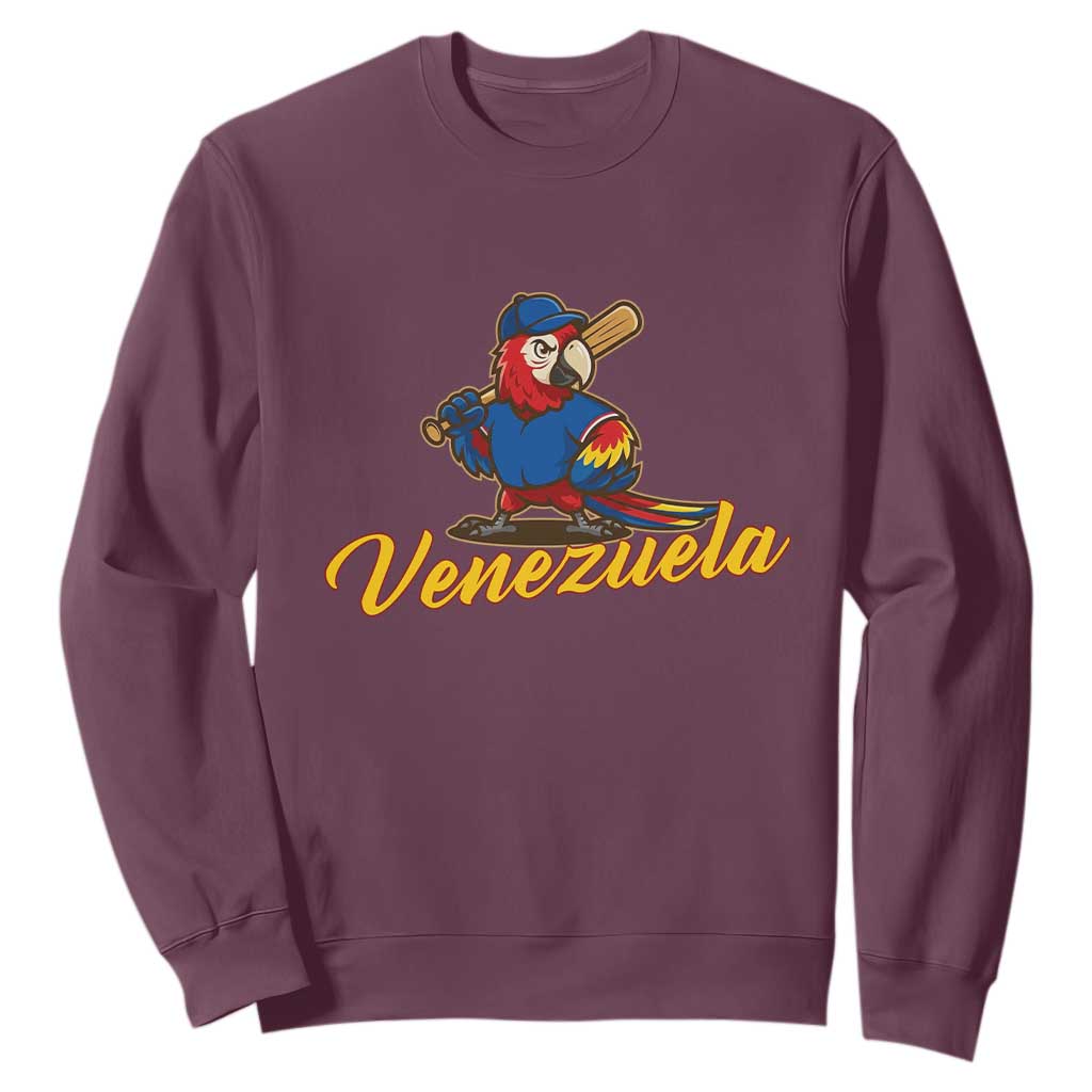 Venezuela Guacamaya Macaw Baseball Sweatshirt Venezuelan Pride Latino Beisbol Fans TS02 Maroon Print Your Wear