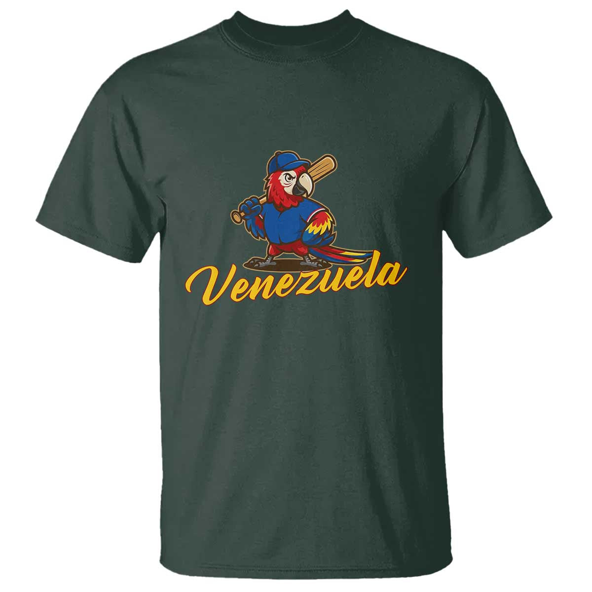 Venezuela Guacamaya Macaw Baseball T Shirt Venezuelan Pride Latino Beisbol Fans TS02 Dark Forest Green Print Your Wear