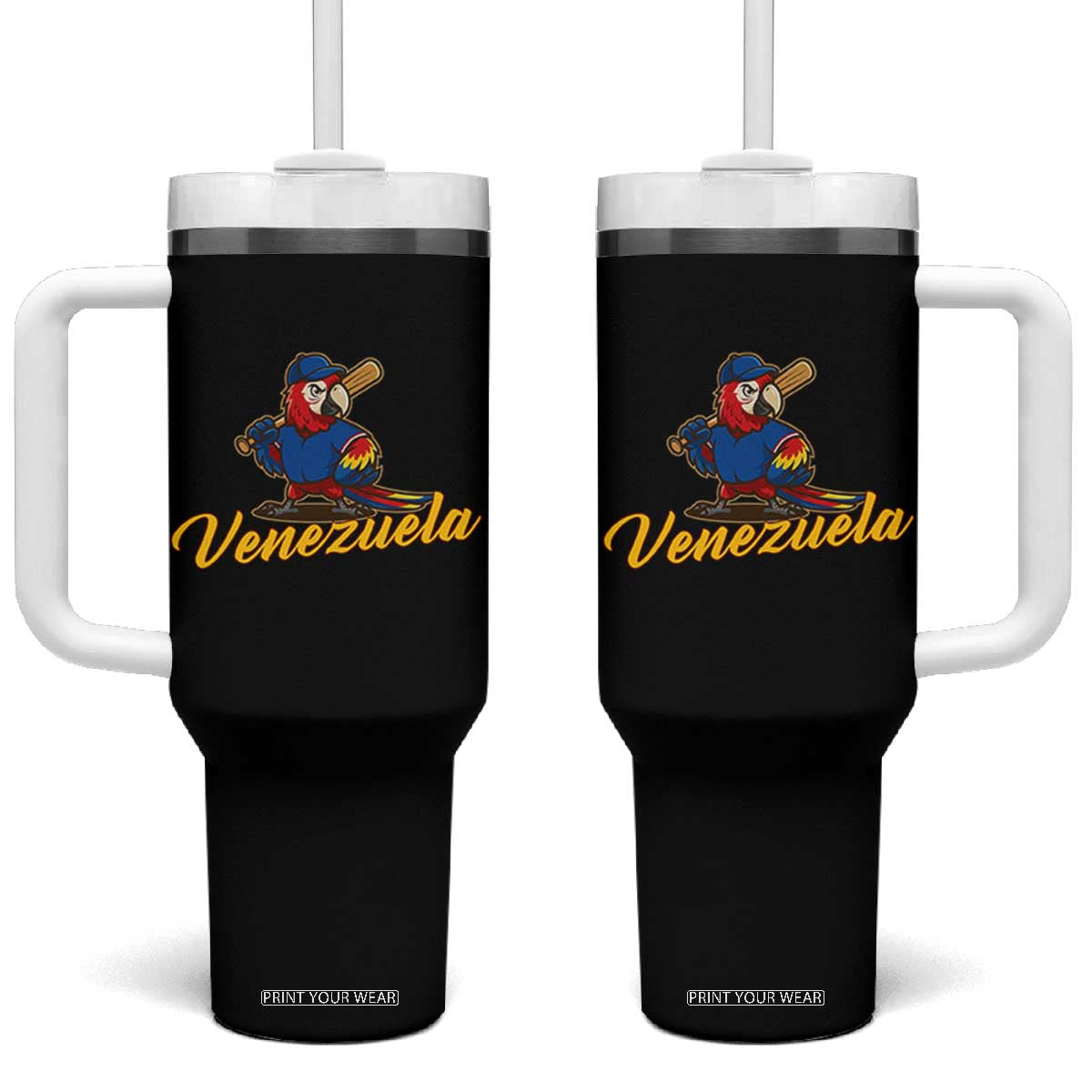 Venezuela Guacamaya Macaw Baseball Tumbler With Handle Venezuelan Pride Latino Beisbol Fans TS02 One Size: 40 oz Black Print Your Wear