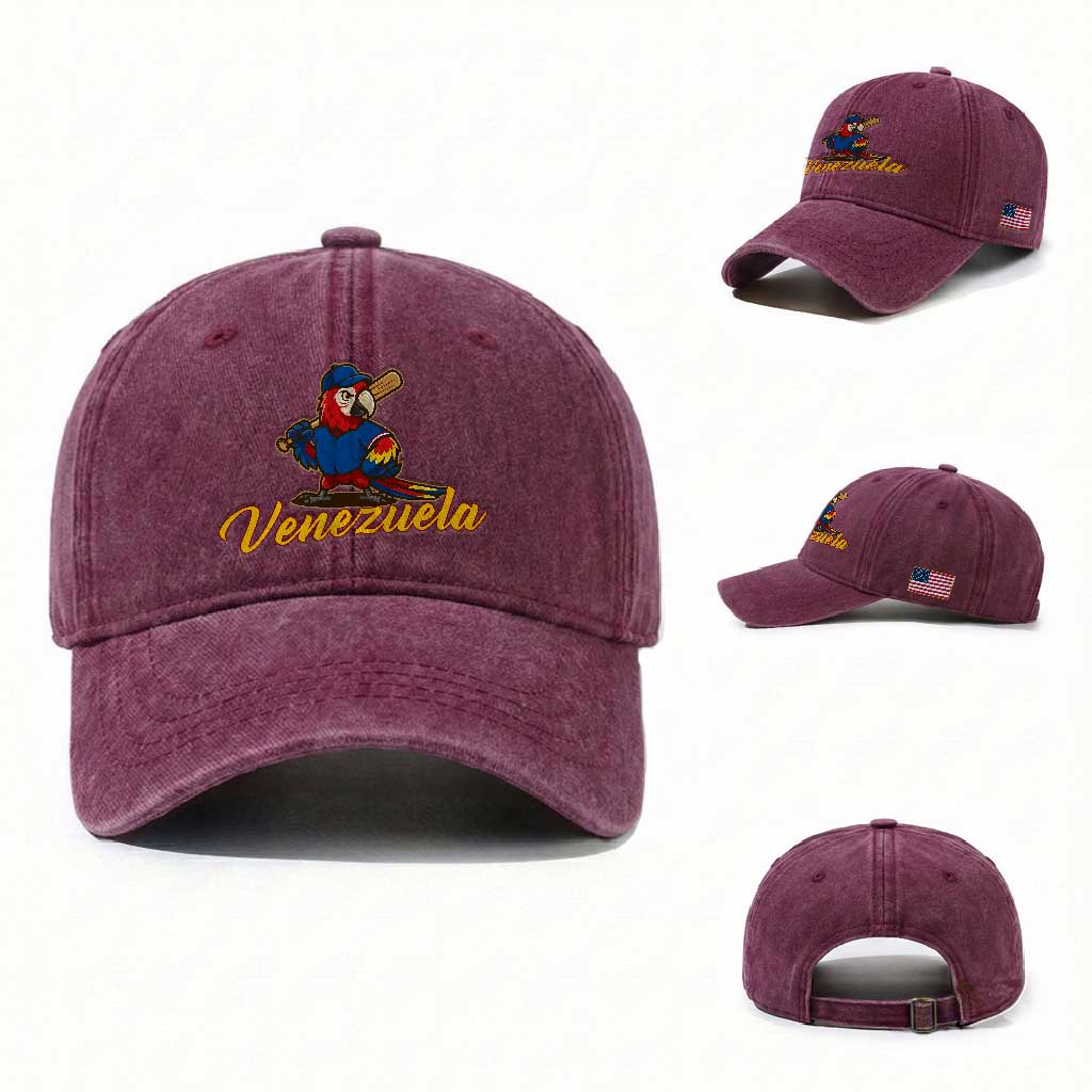 Venezuela Guacamaya Macaw Baseball Washed Cotton Baseball Cap Venezuelan Pride Latino Beisbol Fans