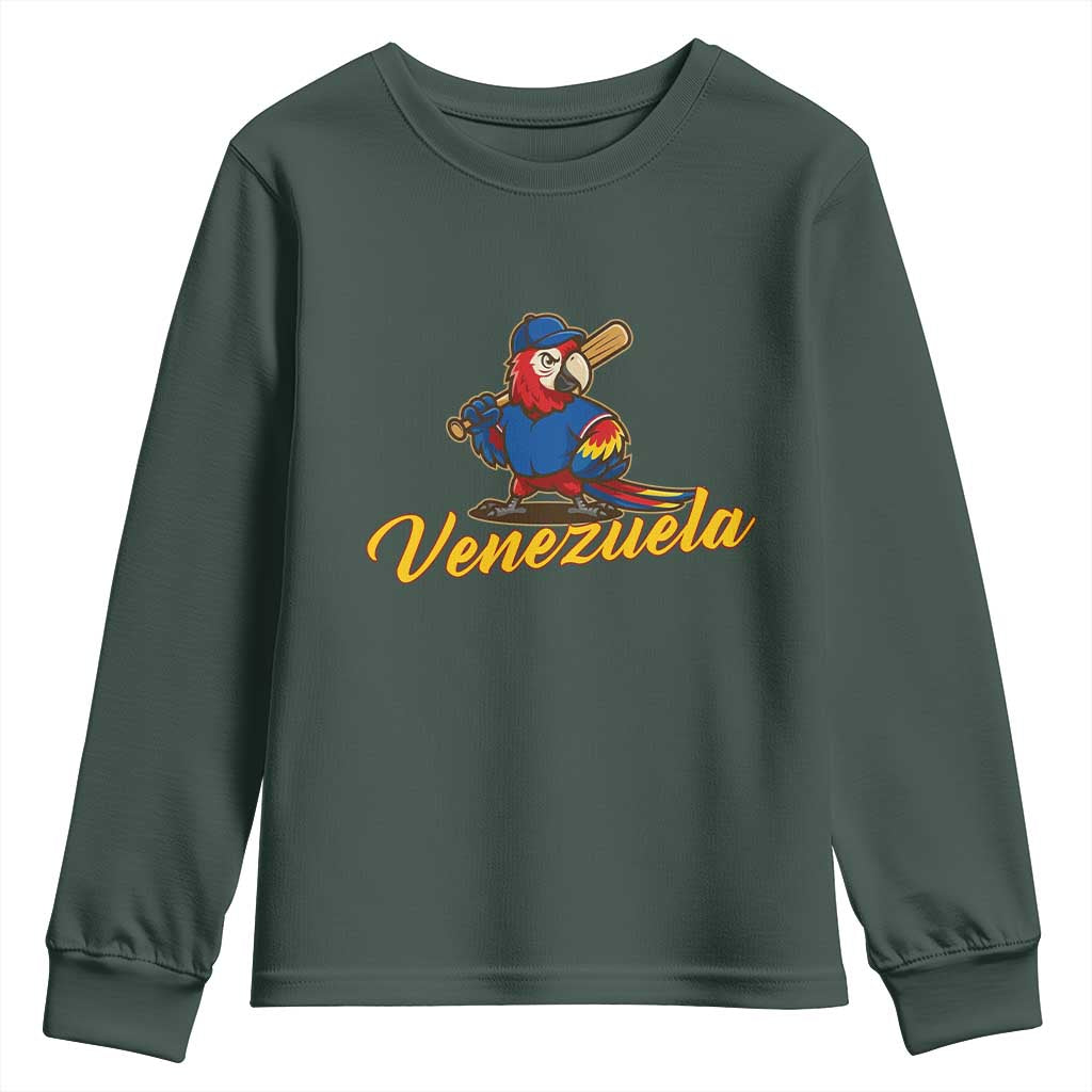 Venezuela Guacamaya Macaw Baseball Youth Sweatshirt Venezuelan Pride Latino Beisbol Fans TS02 Dark Forest Green Print Your Wear