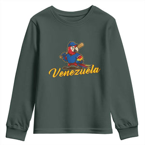 Venezuela Guacamaya Macaw Baseball Youth Sweatshirt Venezuelan Pride Latino Beisbol Fans TS02 Dark Forest Green Print Your Wear