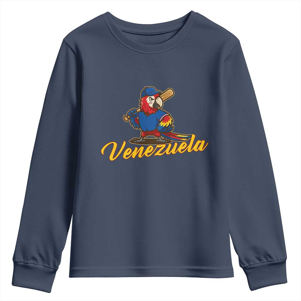 Venezuela Guacamaya Macaw Baseball Youth Sweatshirt Venezuelan Pride Latino Beisbol Fans TS02 Navy Print Your Wear