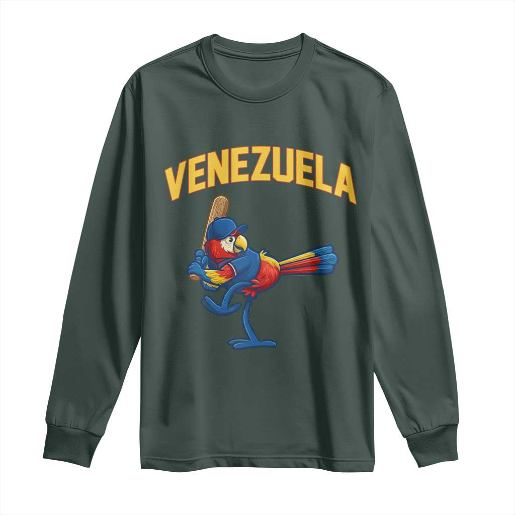 Venezuela Baseball Macaw Batter Long Sleeve Shirt Ara Macao Guacamaya Venezuelan Pride TS02 Dark Forest Green Print Your Wear
