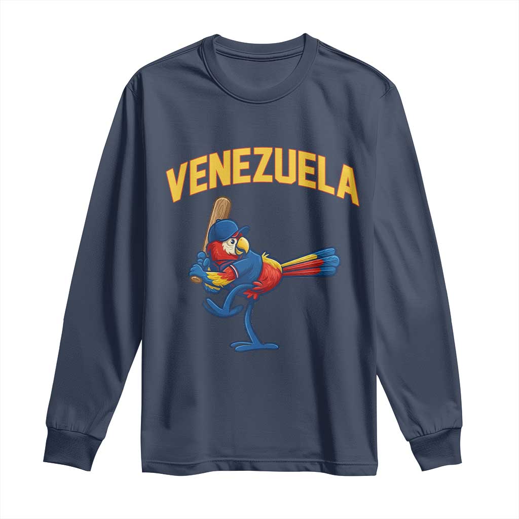 Venezuela Baseball Macaw Batter Long Sleeve Shirt Ara Macao Guacamaya Venezuelan Pride TS02 Navy Print Your Wear