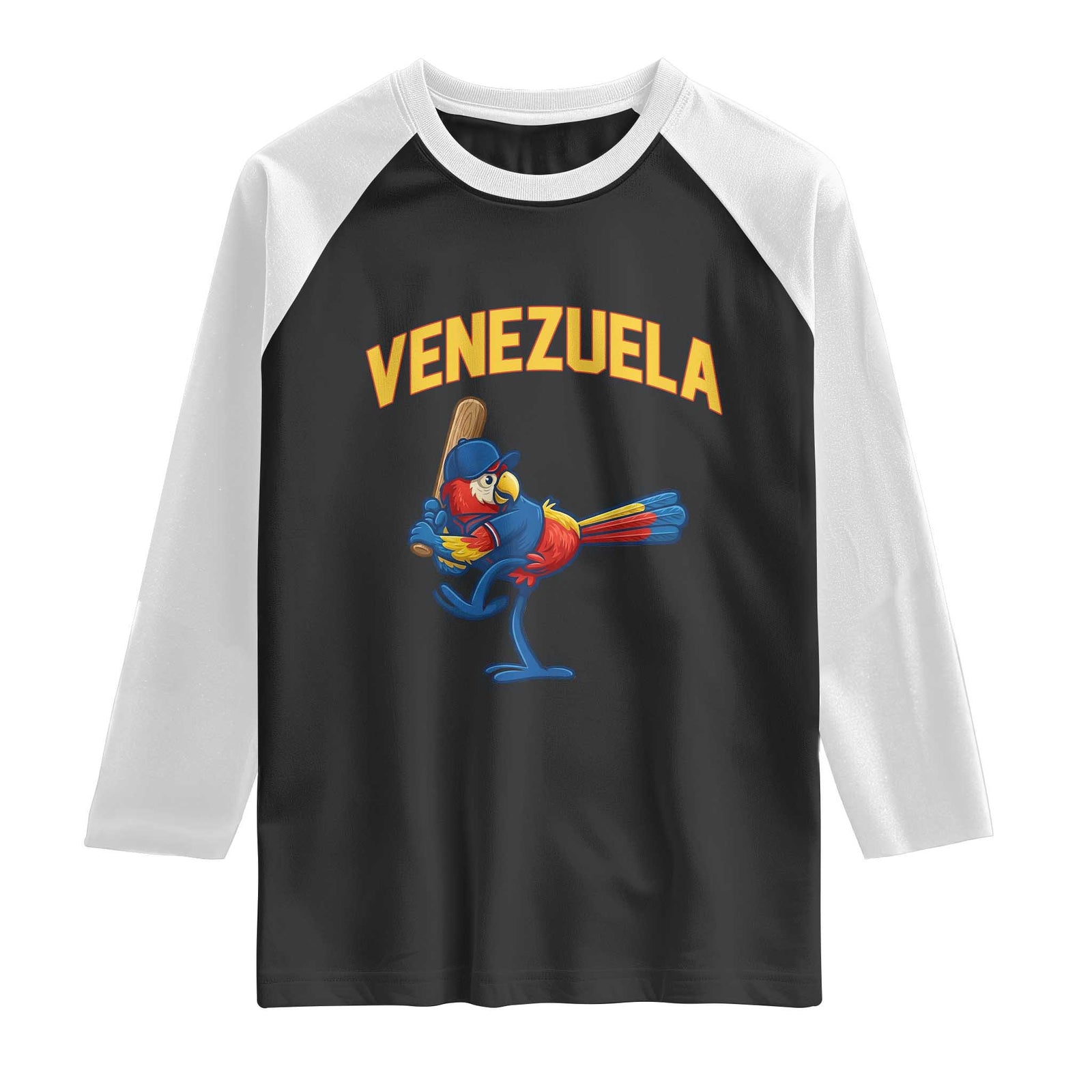 Venezuela Baseball Macaw Batter Raglan Shirt Ara Macao Guacamaya Venezuelan Pride TS02 Black White Print Your Wear