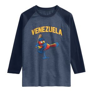 Venezuela Baseball Macaw Batter Raglan Shirt Ara Macao Guacamaya Venezuelan Pride TS02 Heather Denim Navy Print Your Wear