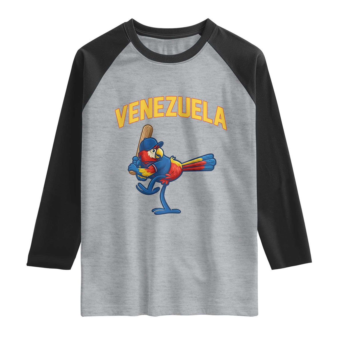 Venezuela Baseball Macaw Batter Raglan Shirt Ara Macao Guacamaya Venezuelan Pride TS02 Heather Gray Black Print Your Wear