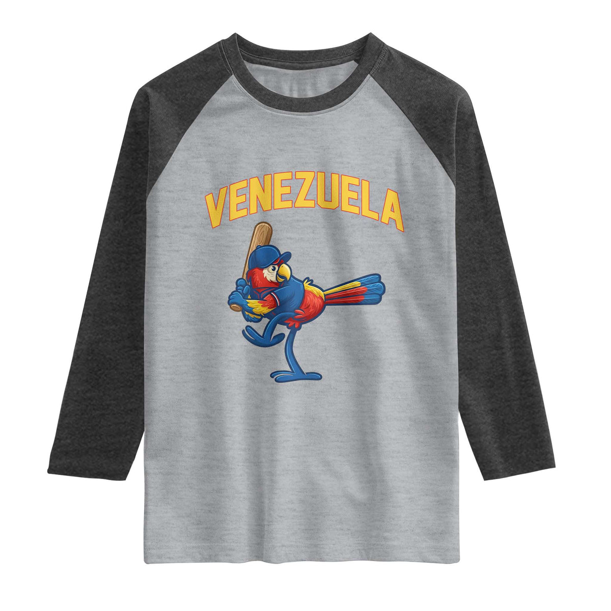 Venezuela Baseball Macaw Batter Raglan Shirt Ara Macao Guacamaya Venezuelan Pride TS02 Heather Gray Heather Charcoal Print Your Wear