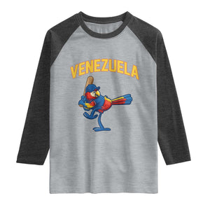 Venezuela Baseball Macaw Batter Raglan Shirt Ara Macao Guacamaya Venezuelan Pride TS02 Heather Gray Heather Charcoal Print Your Wear