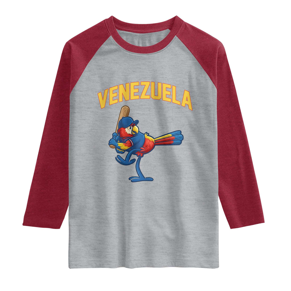 Venezuela Baseball Macaw Batter Raglan Shirt Ara Macao Guacamaya Venezuelan Pride TS02 Heather Gray Heather Red Print Your Wear