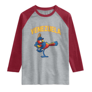 Venezuela Baseball Macaw Batter Raglan Shirt Ara Macao Guacamaya Venezuelan Pride TS02 Heather Gray Heather Red Print Your Wear