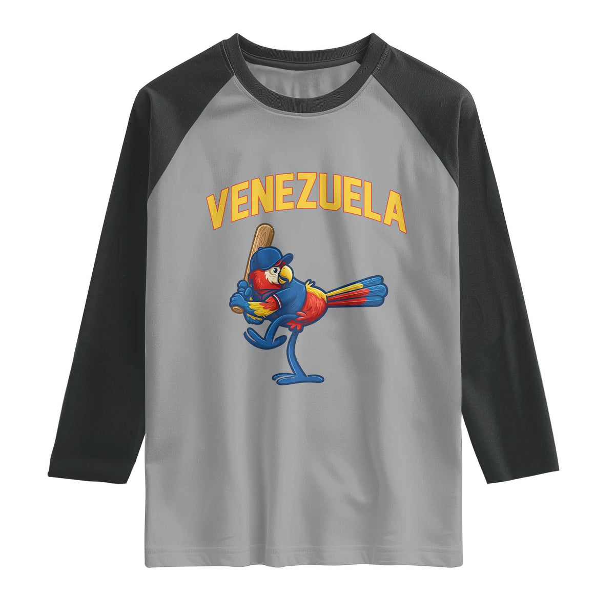 Venezuela Baseball Macaw Batter Raglan Shirt Ara Macao Guacamaya Venezuelan Pride TS02 Sport Gray Black Print Your Wear