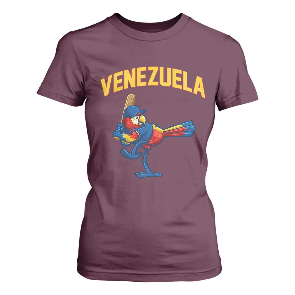 Venezuela Baseball Macaw Batter T Shirt For Women Ara Macao Guacamaya Venezuelan Pride TS02 Maroon Print Your Wear