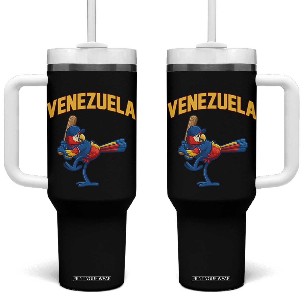 Venezuela Baseball Macaw Batter Tumbler With Handle Ara Macao Guacamaya Venezuelan Pride TS02 One Size: 40 oz Black Print Your Wear